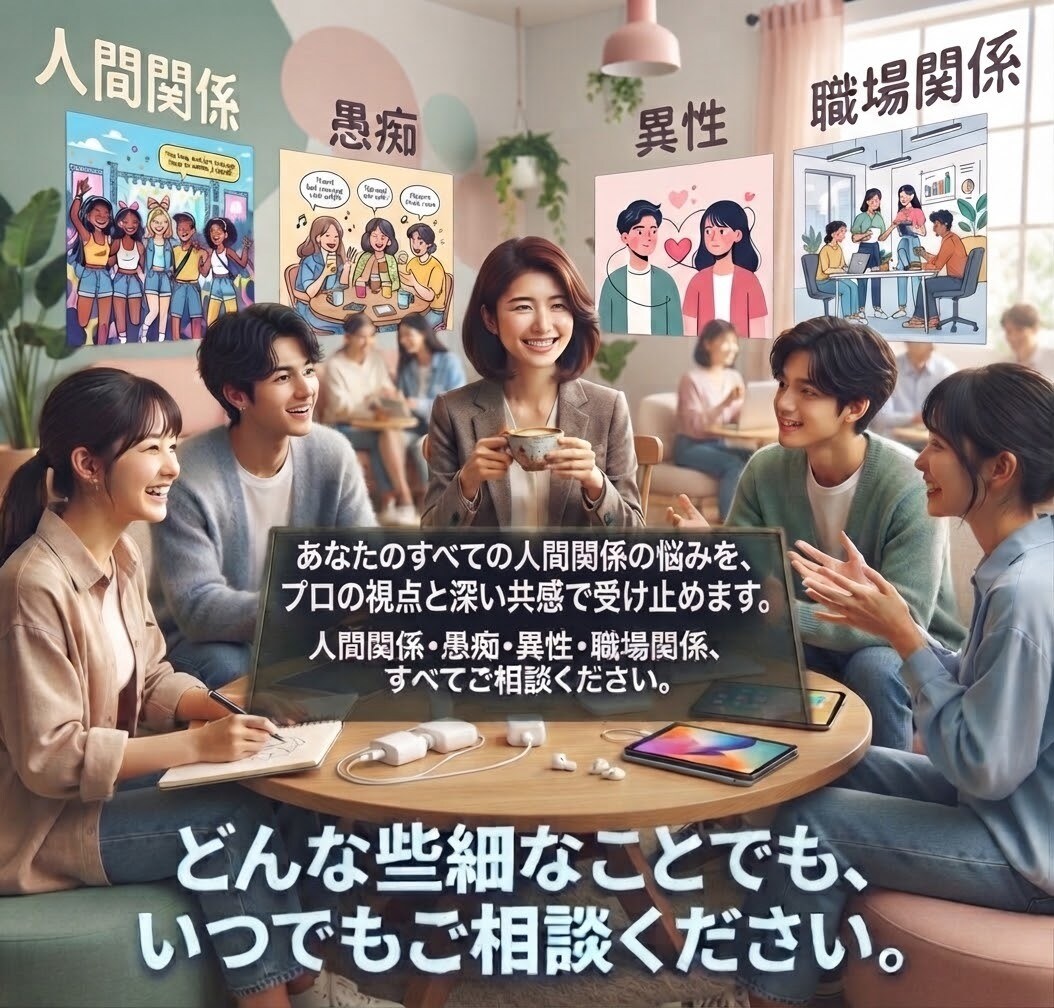 人間関係・愚痴・異性・職場関係など何でも聞きます カンセリング3000回以上経験で安心感を提供し支えます。 イメージ1