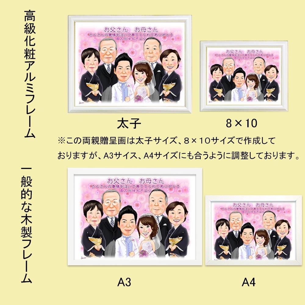 プロ品質の両親贈呈似顔絵を作成します 結婚式のクライマックス！ご両親に感謝の言葉を添えた似顔絵を！ イメージ7
