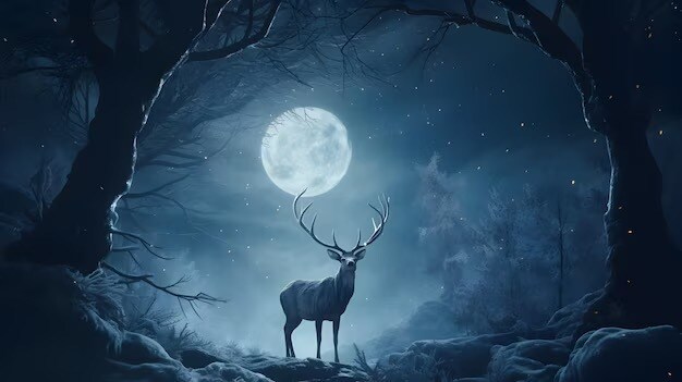 幻想壁紙『月光の道 - 白鹿の章』ます 雨上がりの夜、霧の奥に浮かぶ一筋の道。 イメージ6