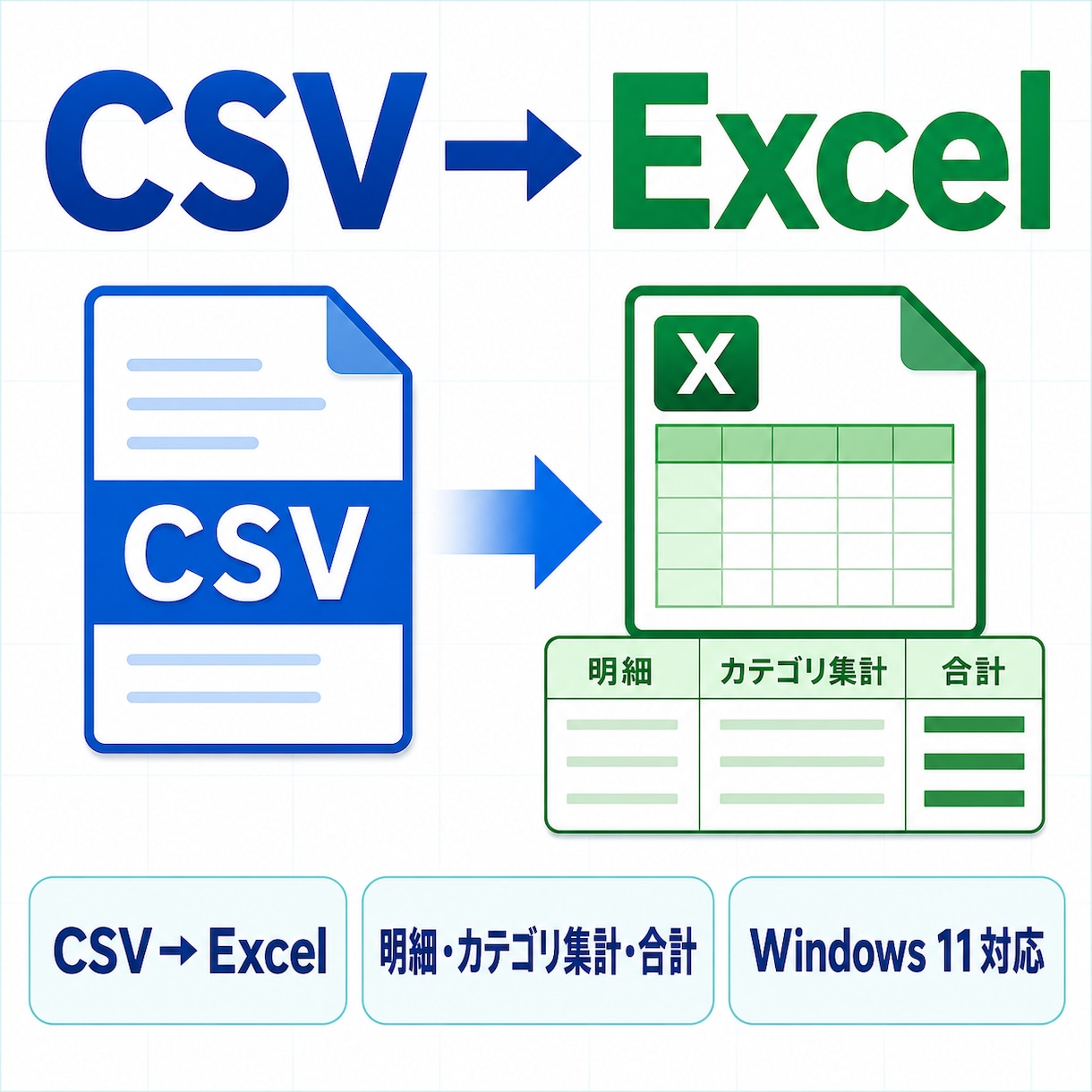売上CSVを経理用Excelへ自動変換します Windows 11対応・CSVを選ぶだけで集計出力 イメージ1