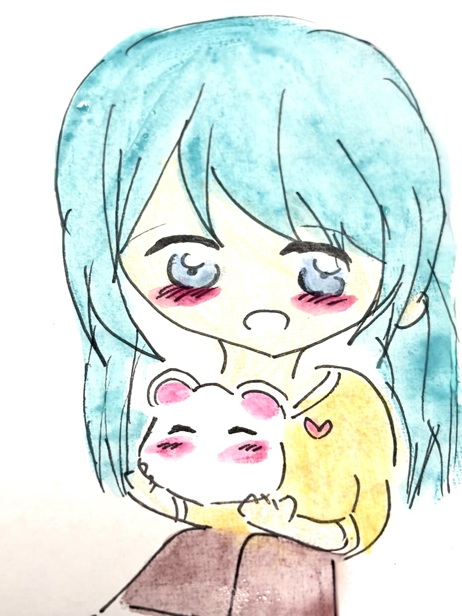 水彩でほっこり‼︎ペットとアナタを描きます リアルすぎない水彩似顔絵♫ポストカードは郵送◯ イメージ2
