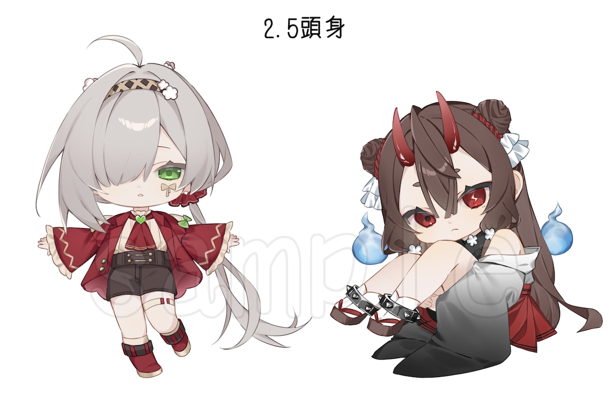 可愛いデフォルメ立ち絵をお描きします 1.5〜2.5頭身までのデフォルメ立ち絵を制作いたします。 イメージ4