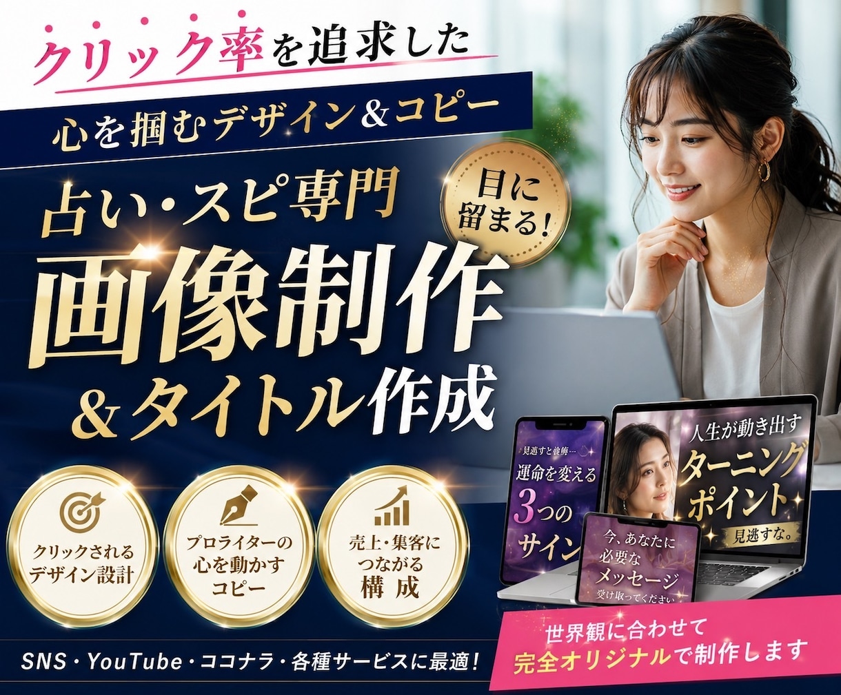 占い・スピ専門 画像制作＆タイトル作成します 一瞬で心が動く。クリックされる画像制作× プロライティング イメージ1