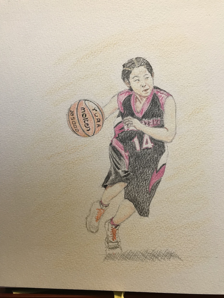 写真から制作、ミニバスの思い出を色鉛筆で描きます あの日のプレーを1枚の手描きイラストに！ イメージ4
