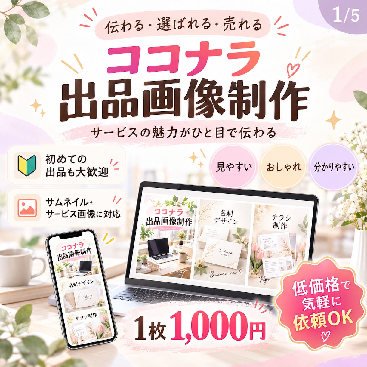 ココナラ初心者向け出品画像を作ります 先着3名様限定！サービスの魅力を見やすく伝える！ イメージ1