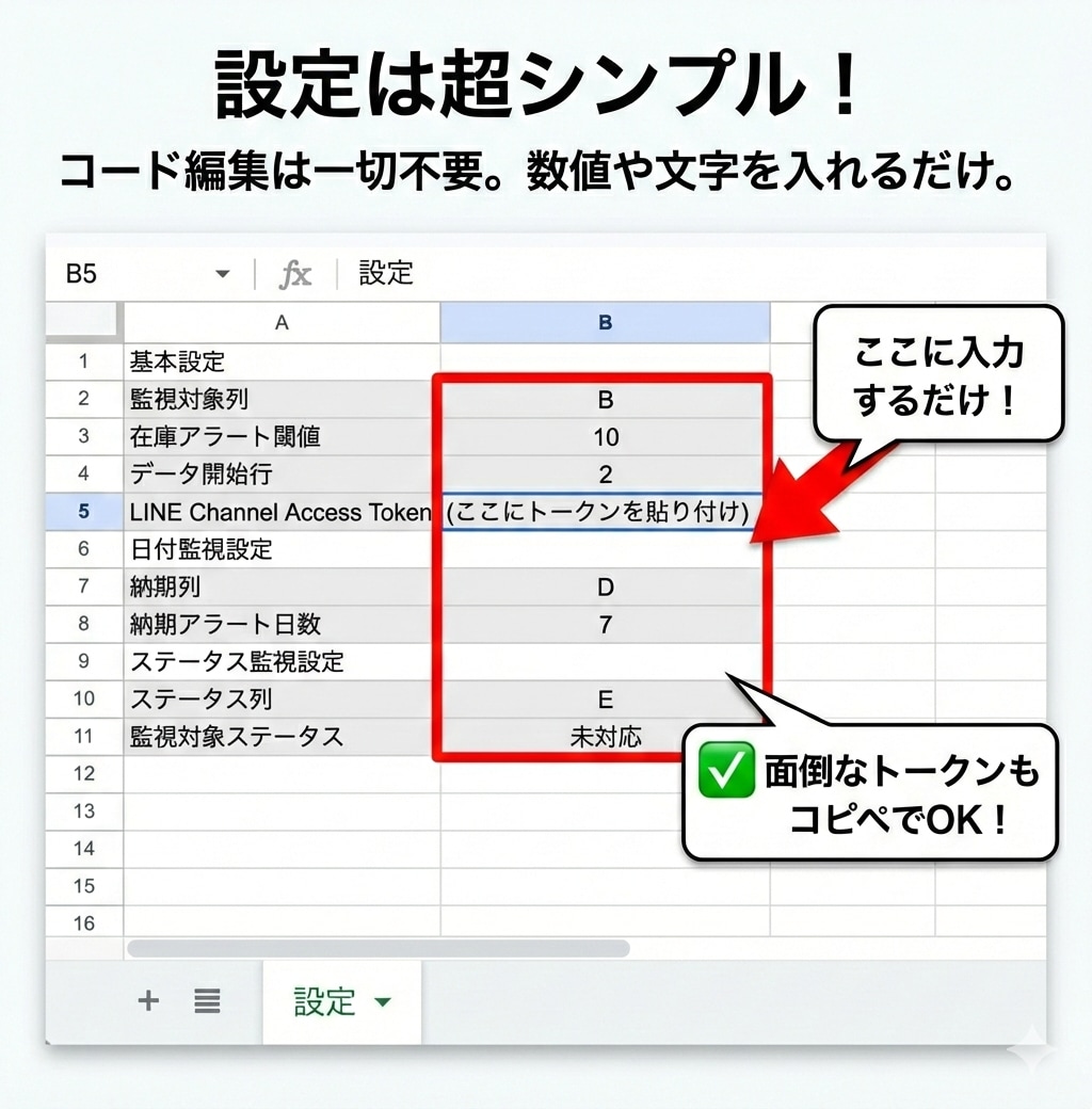 GASでスプシの変更をLINEへ自動通知します 在庫・納期・ステータスを24時間自動監視！スマホに即通知 イメージ3