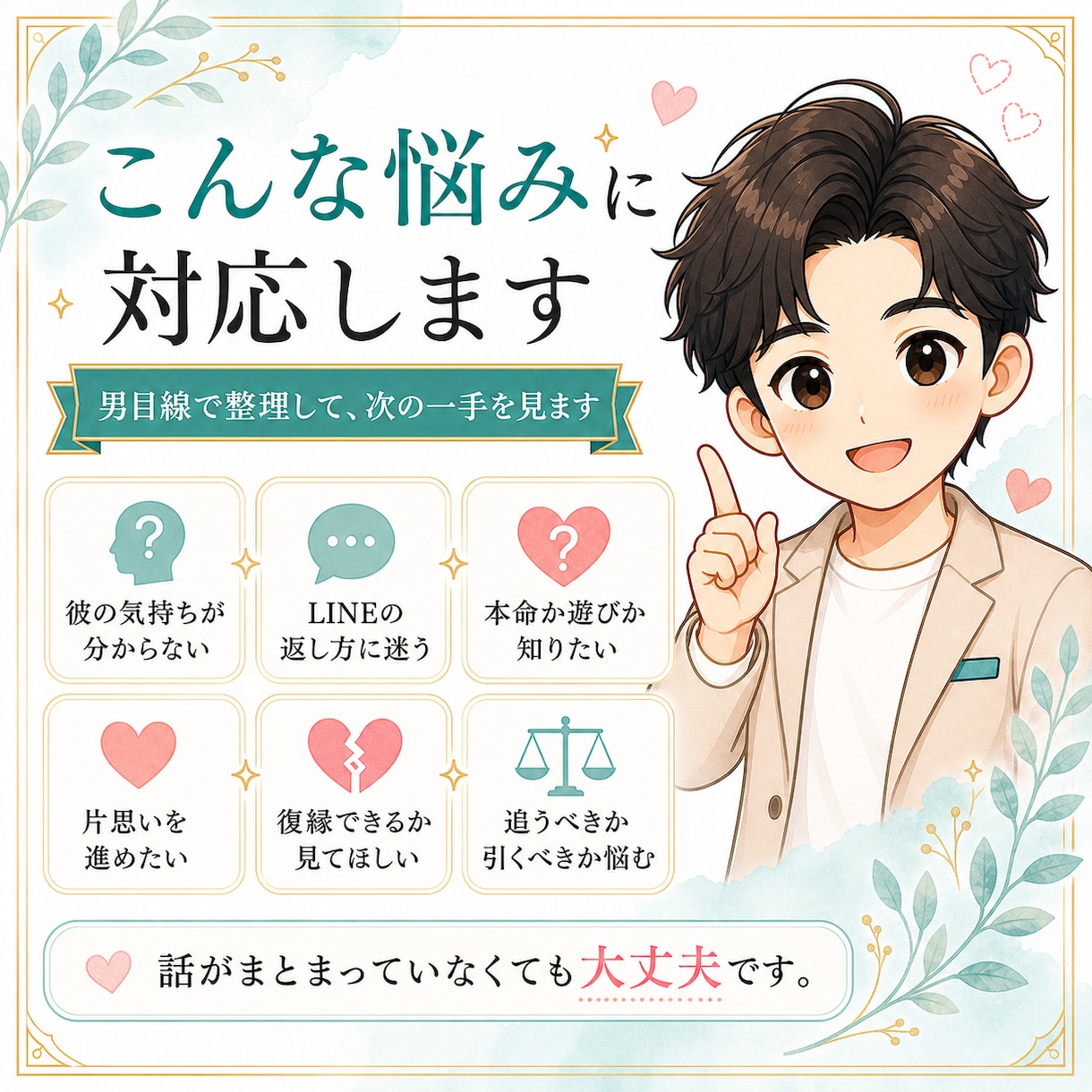 恋愛の不安を電話で聞きます 3,000人から相談されてきたから何でも話して下さい イメージ1