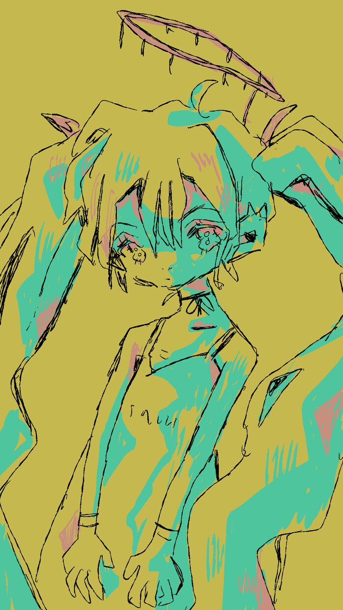 退廃的ポップな世界観のニ色塗り。一枚絵を制作します きっと伝わる温度がある。唯一無二の表現で世界観を構築します。 イメージ1