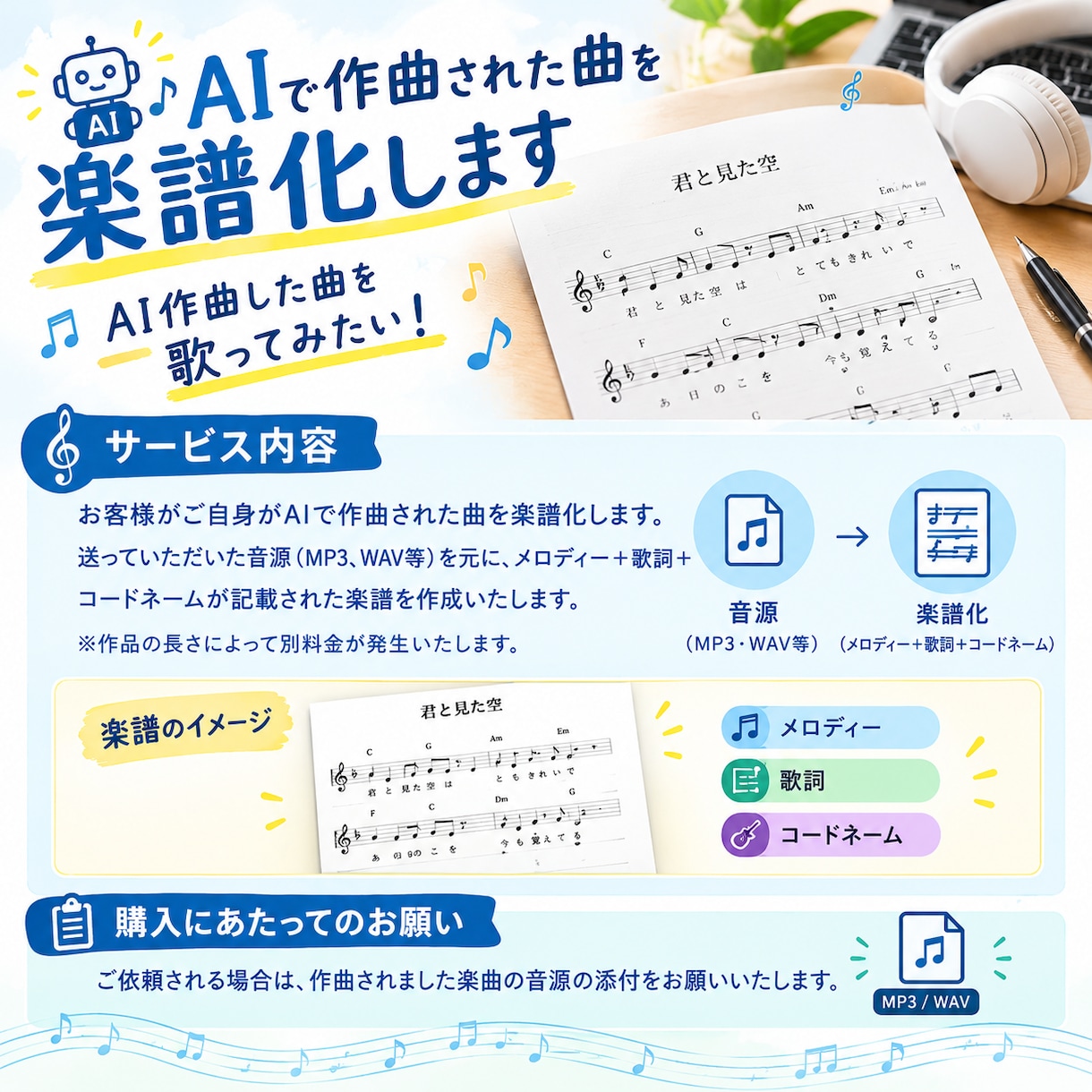 AIで作曲された曲を楽譜化します AI作曲した曲を歌ってみたい！ イメージ2