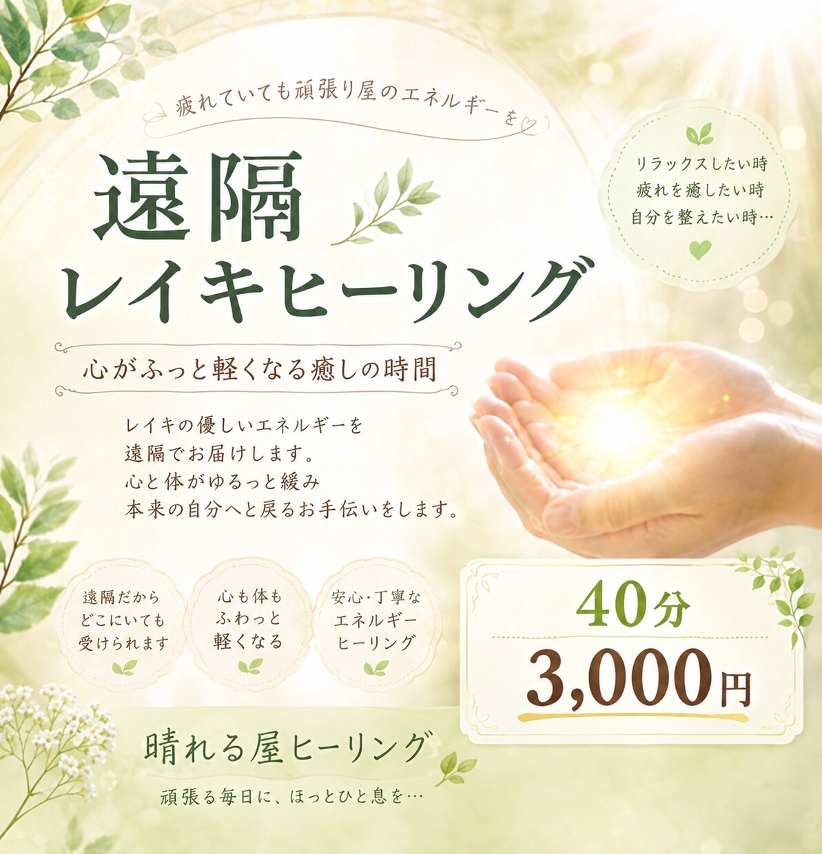 遠隔レイキヒーリングで心と身体を癒します 頑張りすぎて疲れた心と身体に、そっと癒しの時間をお届けします イメージ1