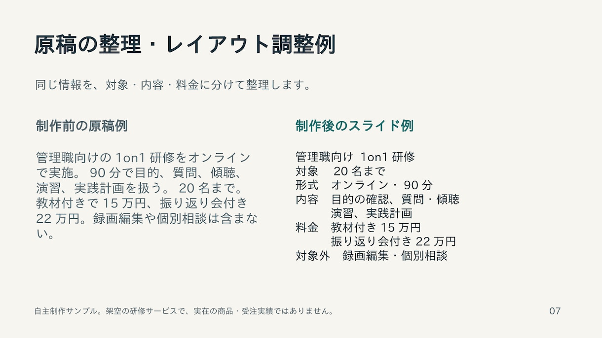 原稿からパワーポイント10枚を作成します サービス紹介・研修資料に。編集可能なPPTXとPDFで納品 イメージ2