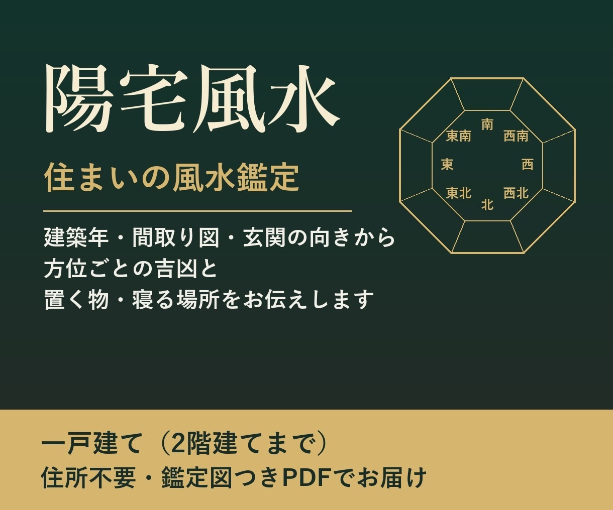 家の風水を、間取り図と建築年から鑑定します 方位ごとの吉凶と、置く物・寝る場所をお伝えします イメージ1