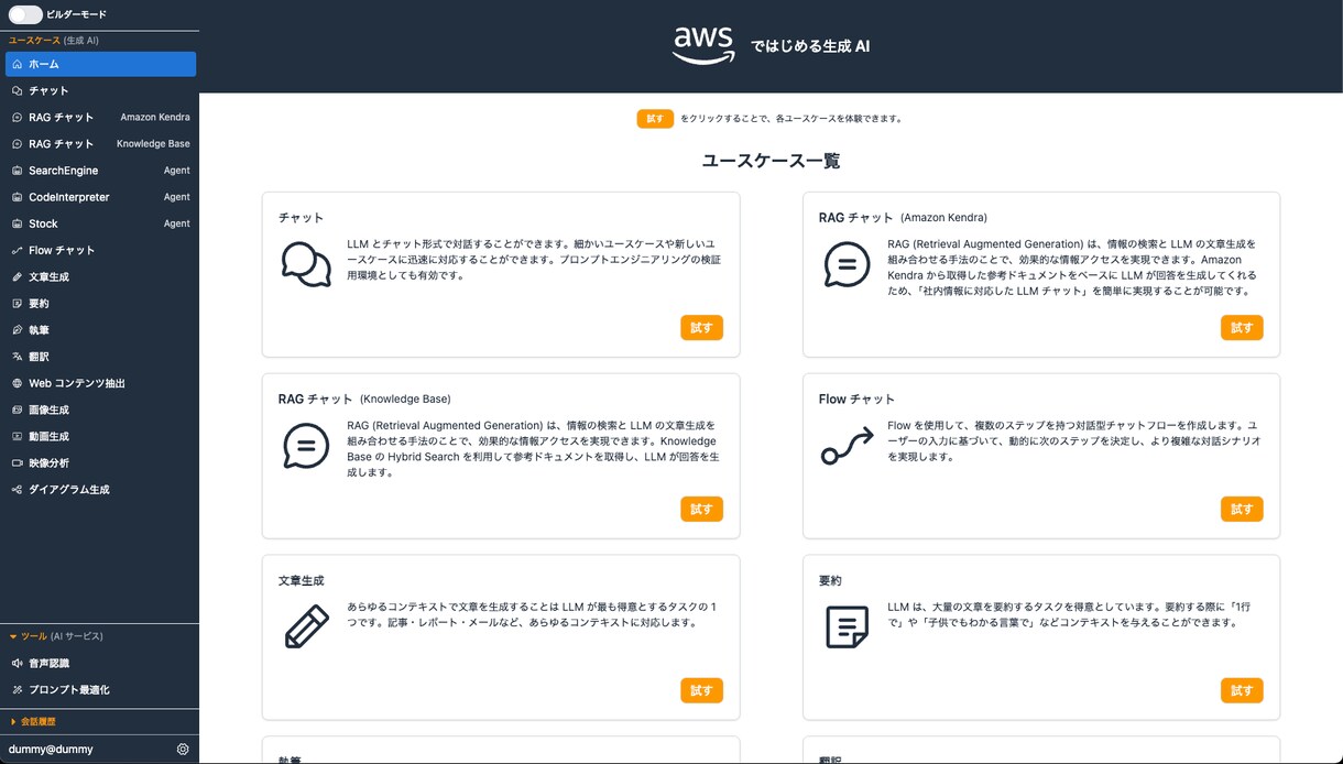 初期) 御社の生成AIプラットフォームを構築します AWS基盤で社内ナレッジを使ったRAG、画像生成等が可能です イメージ1