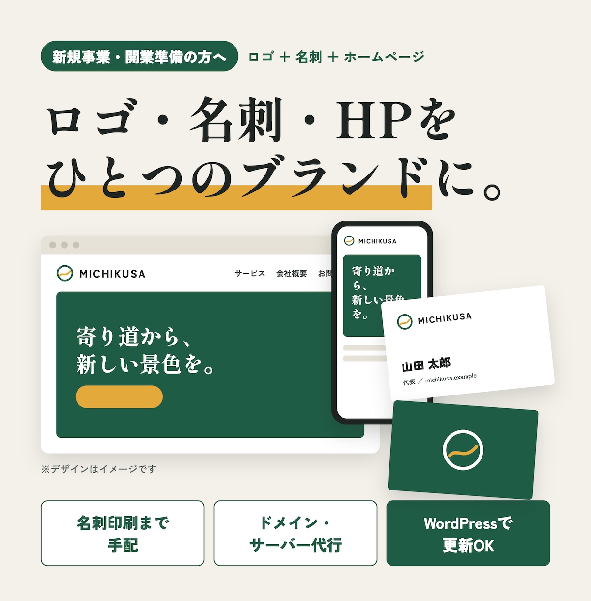 新規事業のロゴ・HP・名刺一式作ります 開業日から逆算｜ヒアリング→デザイン→HP公開・名刺印刷まで イメージ1