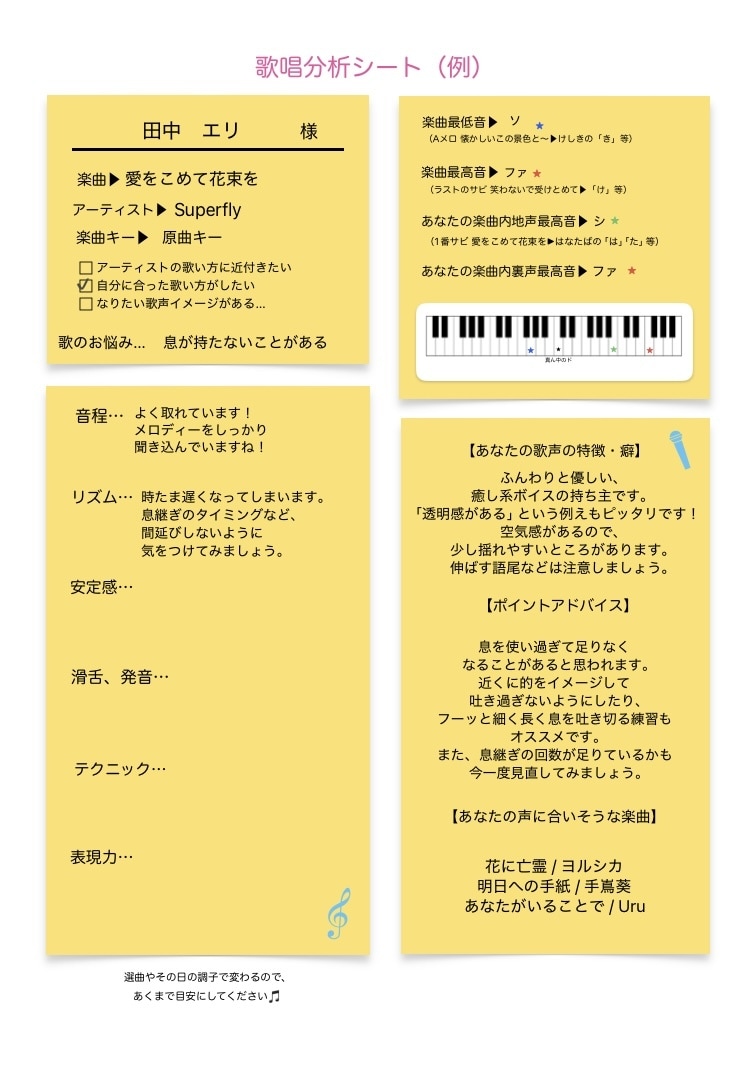 歌をもっと楽しみたい方へ…アドバイスシート送ります 講師歴13年、累計15000レッスン以上！現役ボーカリスト イメージ1