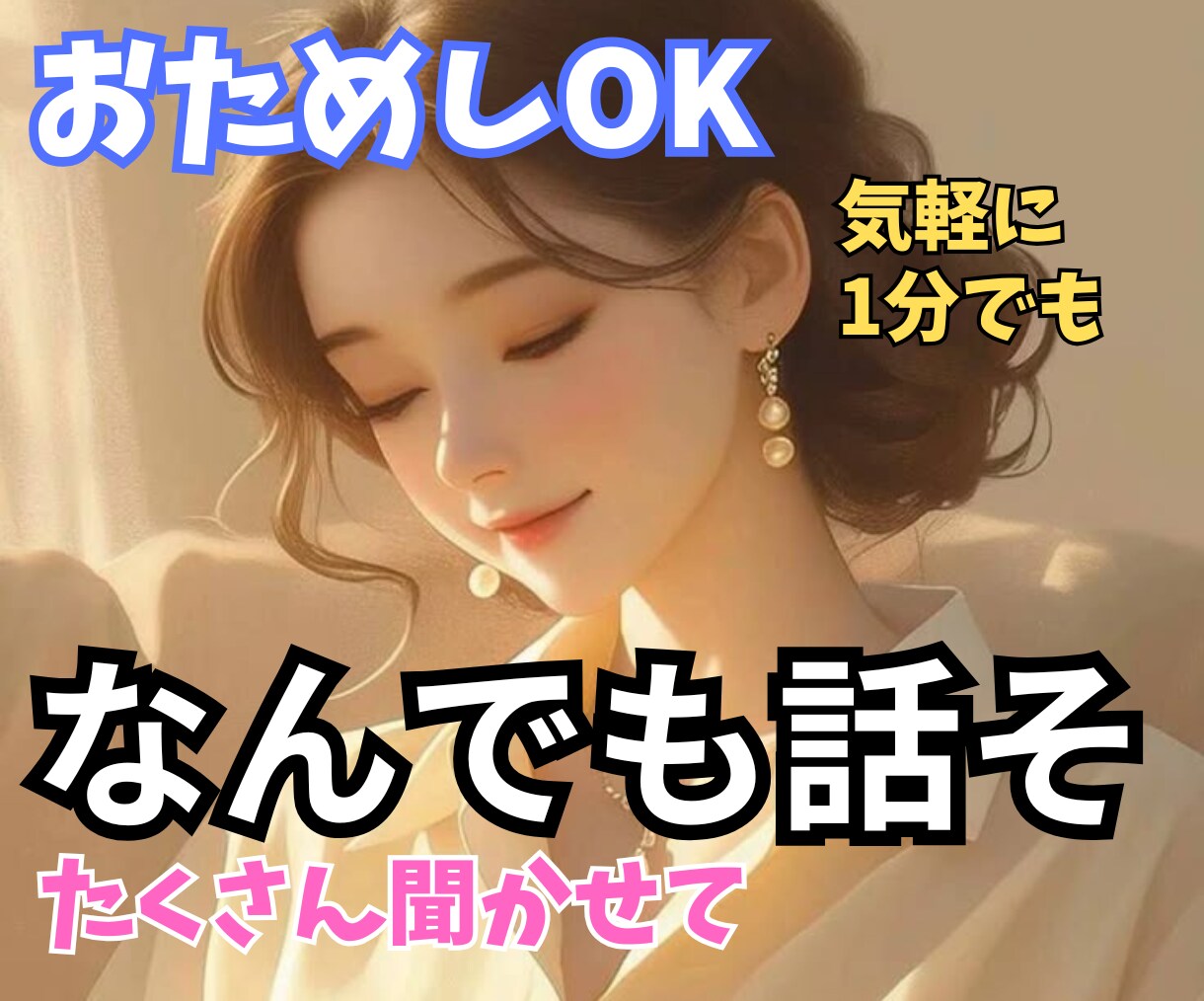 今、誰かと話したい。聞かせて。あなたを元気にします お試しOK。1分OK。気軽に。気持ちパッと晴れやかになあれ。 イメージ1