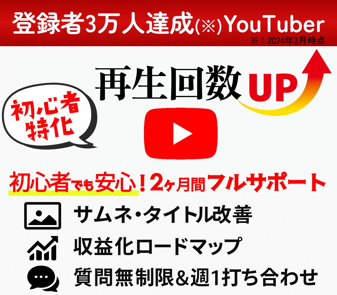 YouTube再生数UP！初心者向けコンサルします 登録者3万人実績！視聴維持率とクリック率を改善して再生数UP イメージ1