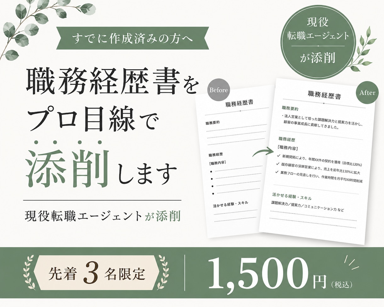 職務経歴書をプロ目線で添削します 現役転職エージェントが強みの伝わる書類に整えます イメージ1