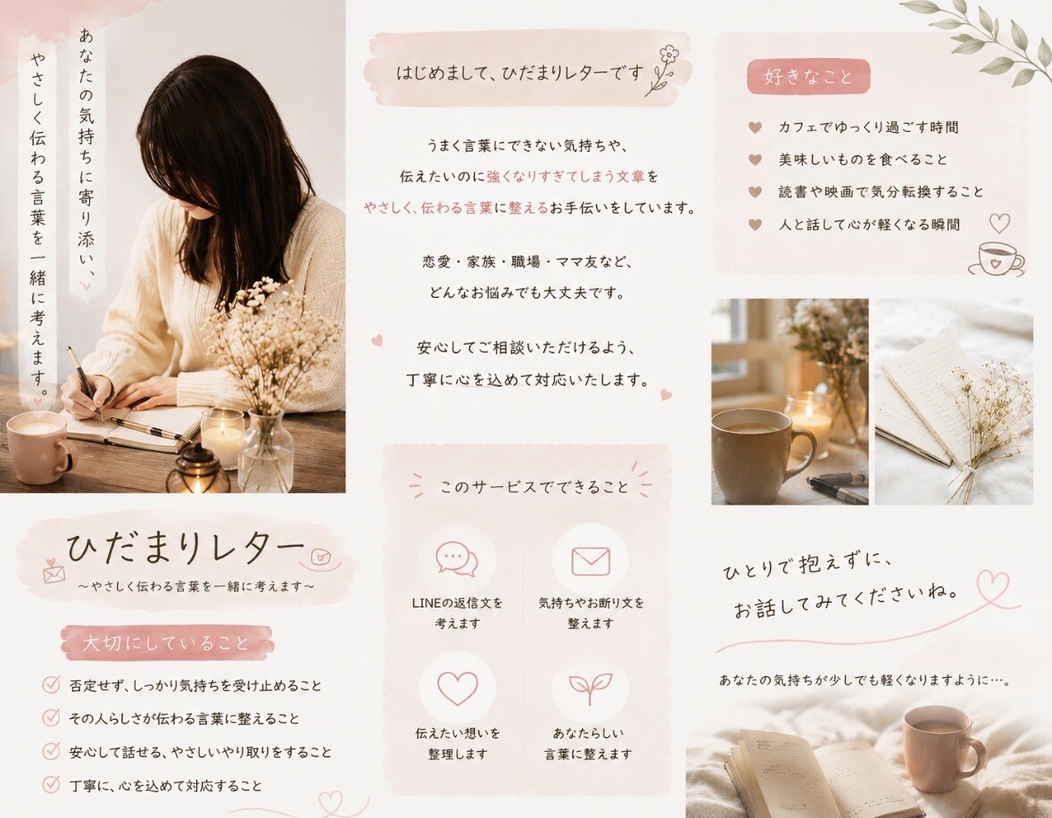 気持ちを文章にします どう伝えたらいい？を一緒に考えます。 イメージ1