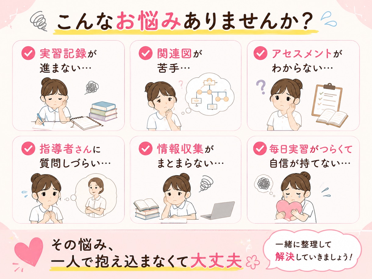 実習の悩み・看護過程・記録を丁寧にサポートします 臨地実習指導歴10年看護師が実習の不安を具体的に解決します！ イメージ2