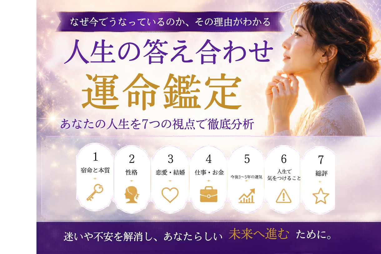なぜ毎日がうまくいかないのか分析します 性格・仕事・恋愛・金運・今後5年を霊視分析して徹底解説します イメージ1