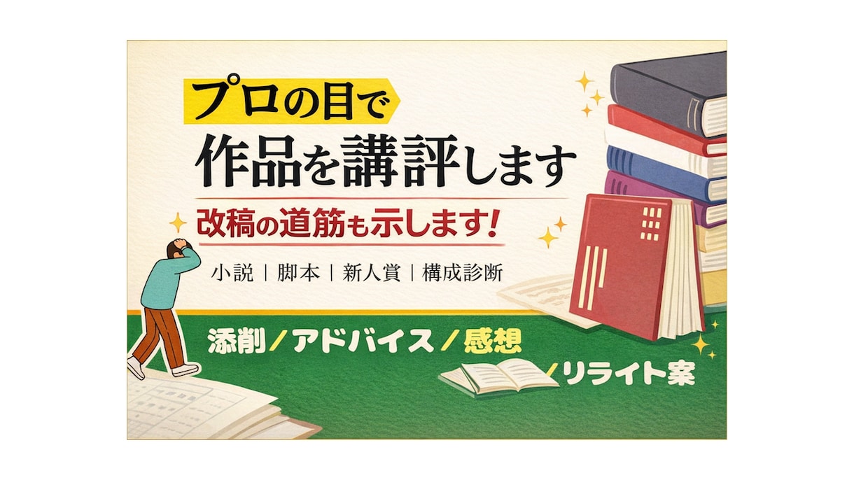 小説・脚本をプロが読み、アドバイスします 受賞多数。こうすれば貴方の物語、もっと伝わる。 イメージ1