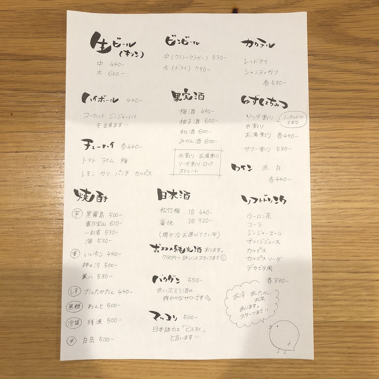 筆ペン.ボールペンで飲食店様のメニュー手書きします 文字と簡単なイラストで見やすいメニューを。 イメージ4