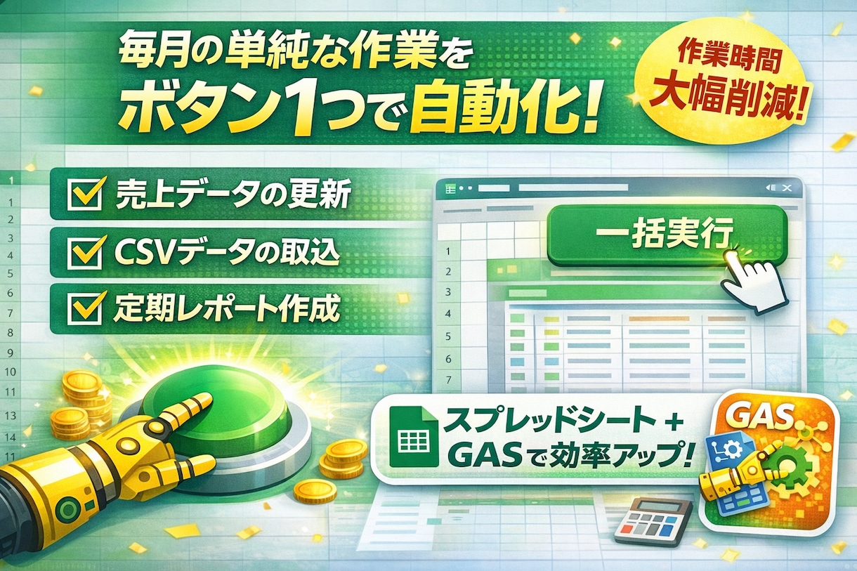 スプレッドシートの作業を自動化・効率化します 毎日/毎月の大変な手作業をボタン1つに自動化！ イメージ2