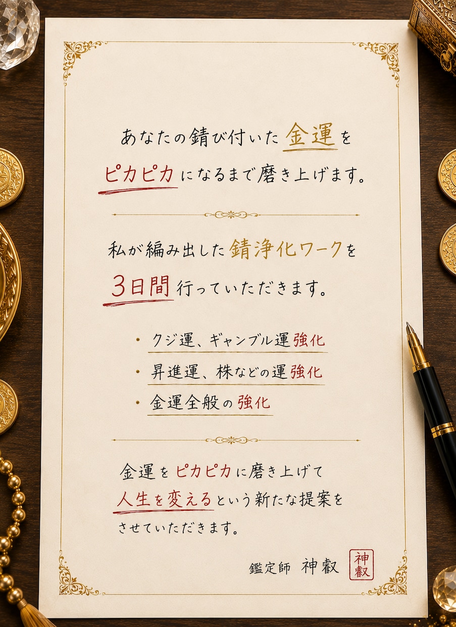 金運をピカピカになるまで磨き上げます 宝くじ運強化│金運UP│昇進運│ギャンブル運UPに役立ちます イメージ2