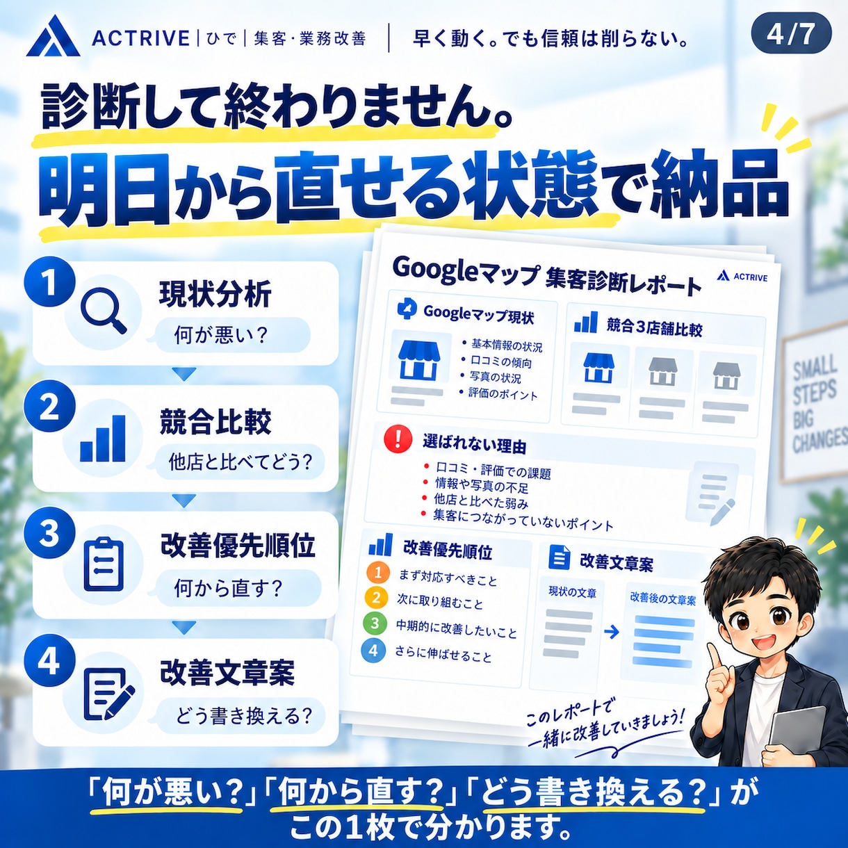 Googleマップの選ばれない理由を診断しますます 競合店舗と比較し、選ばれない理由と改善策を具体化します イメージ4