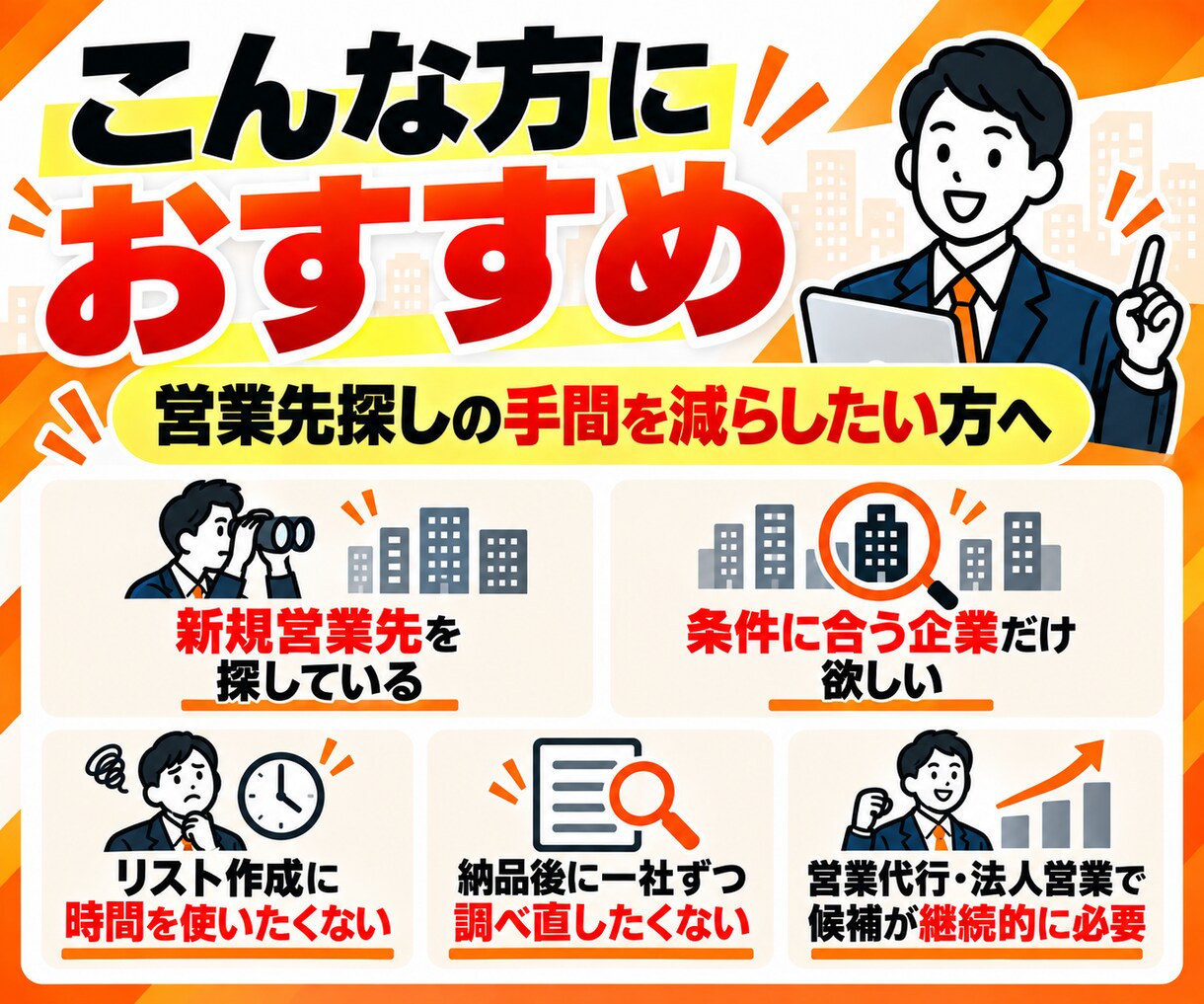 条件に合う営業先100社を調査してリスト化します 100社すべてに選定理由・根拠URL・営業切り口付き イメージ2