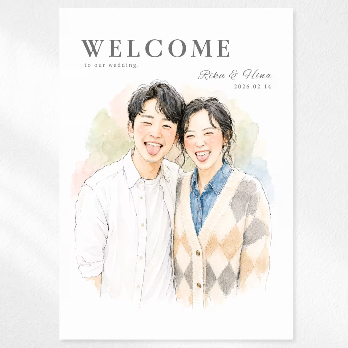 上品でオシャレな似顔絵ウェルカムボードを作成します お急ぎ納品可♥背景/文字入れ/構図変更など幅広く対応◎ イメージ6