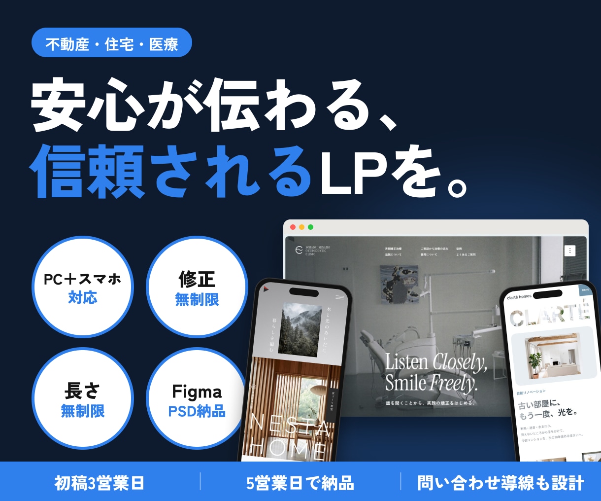 不動産・住宅・医院の信頼感あるLPをデザインします 安心感で、問い合わせ・来院・内見につなげます イメージ1