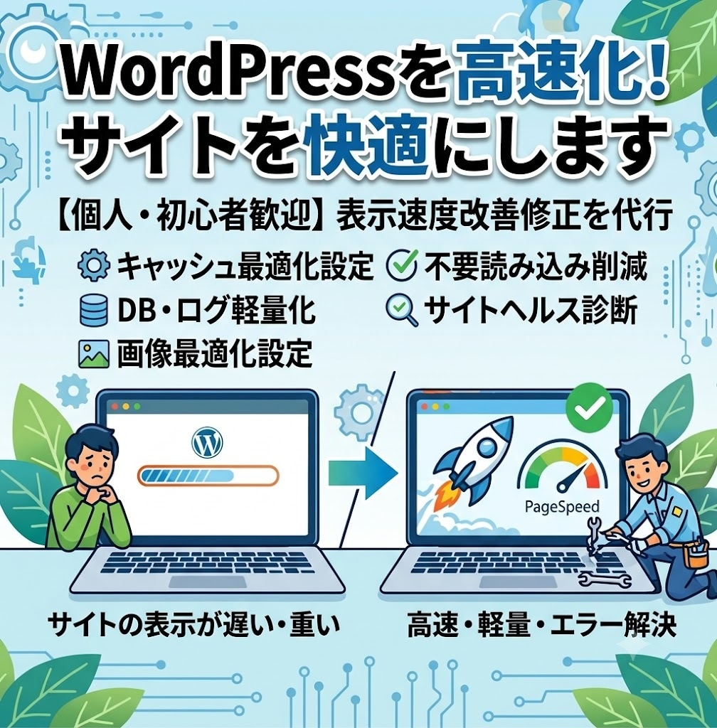 WordPressを高速化！サイトを快適にします 【個人・初心者大歓迎】表示速度改善・サイトヘルス修正を代行 イメージ1