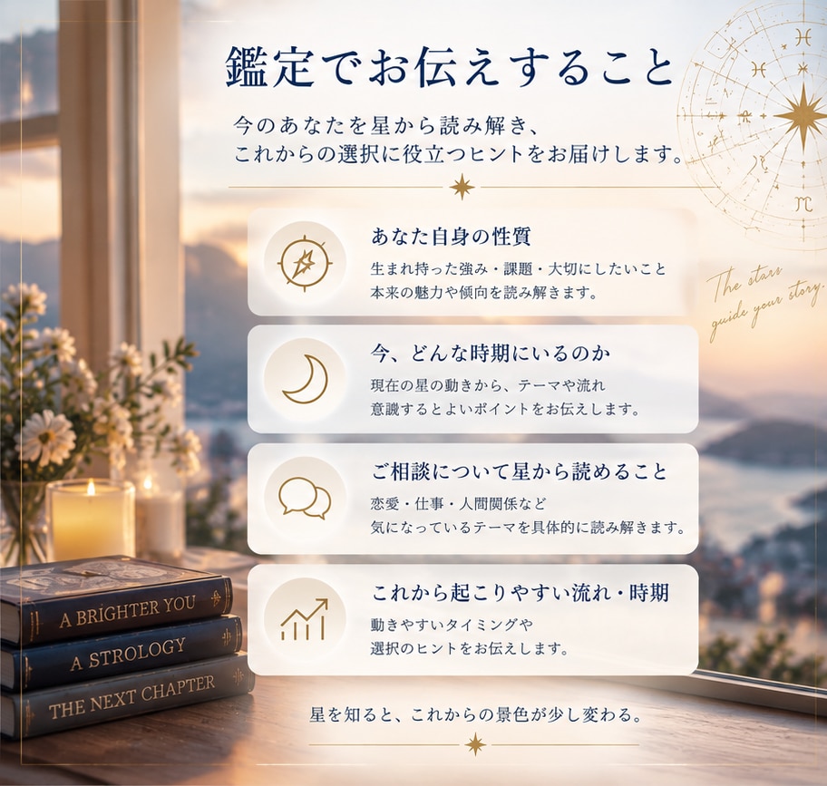 私、このままでいい？を星から読み解きます 恋愛・仕事・人生の現在地とこれからを丁寧に鑑定 イメージ3