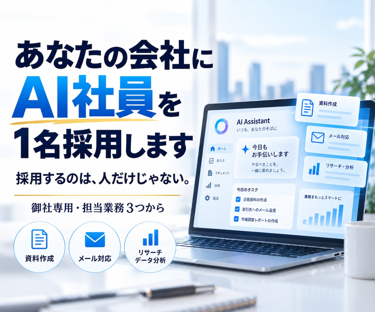 あなたの会社に専用AI社員を1名採用します 面倒な事務を任せるAI社員を教育・配属します イメージ1