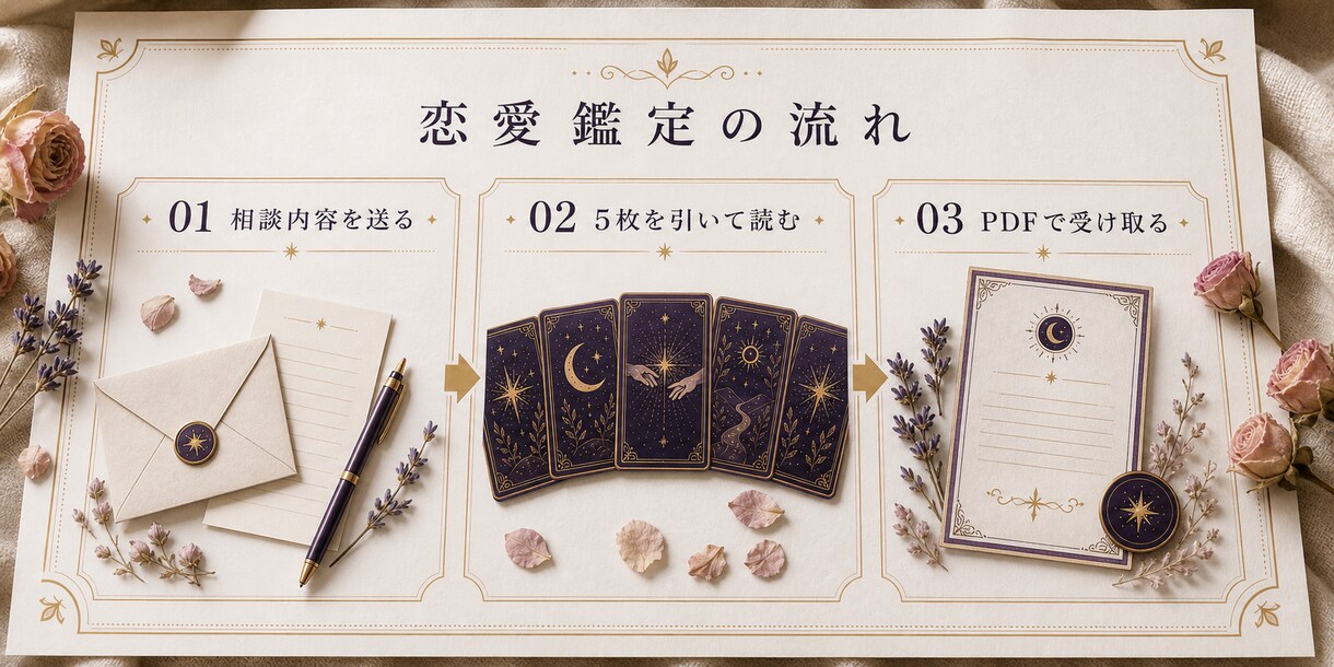 あなたの恋愛の現在地とこれからをタロットで読みます 相手を決めつけず、ふたりの関係とあなたの反応を深堀り イメージ3