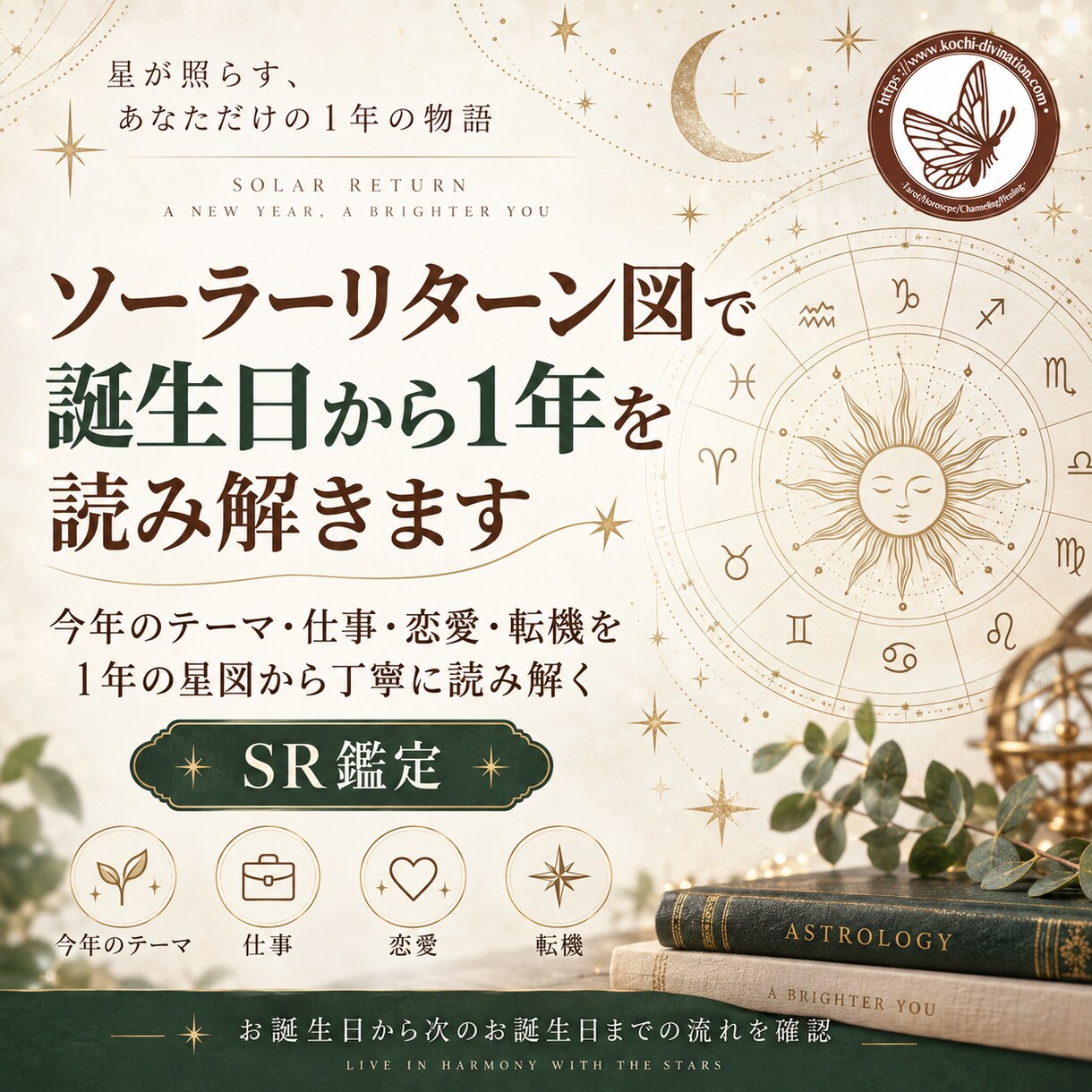 ソーラーリターン図で誕生日から1年を読み解きます テーマ・仕事・恋愛・転機を「1年の星図」から読み解きます イメージ1