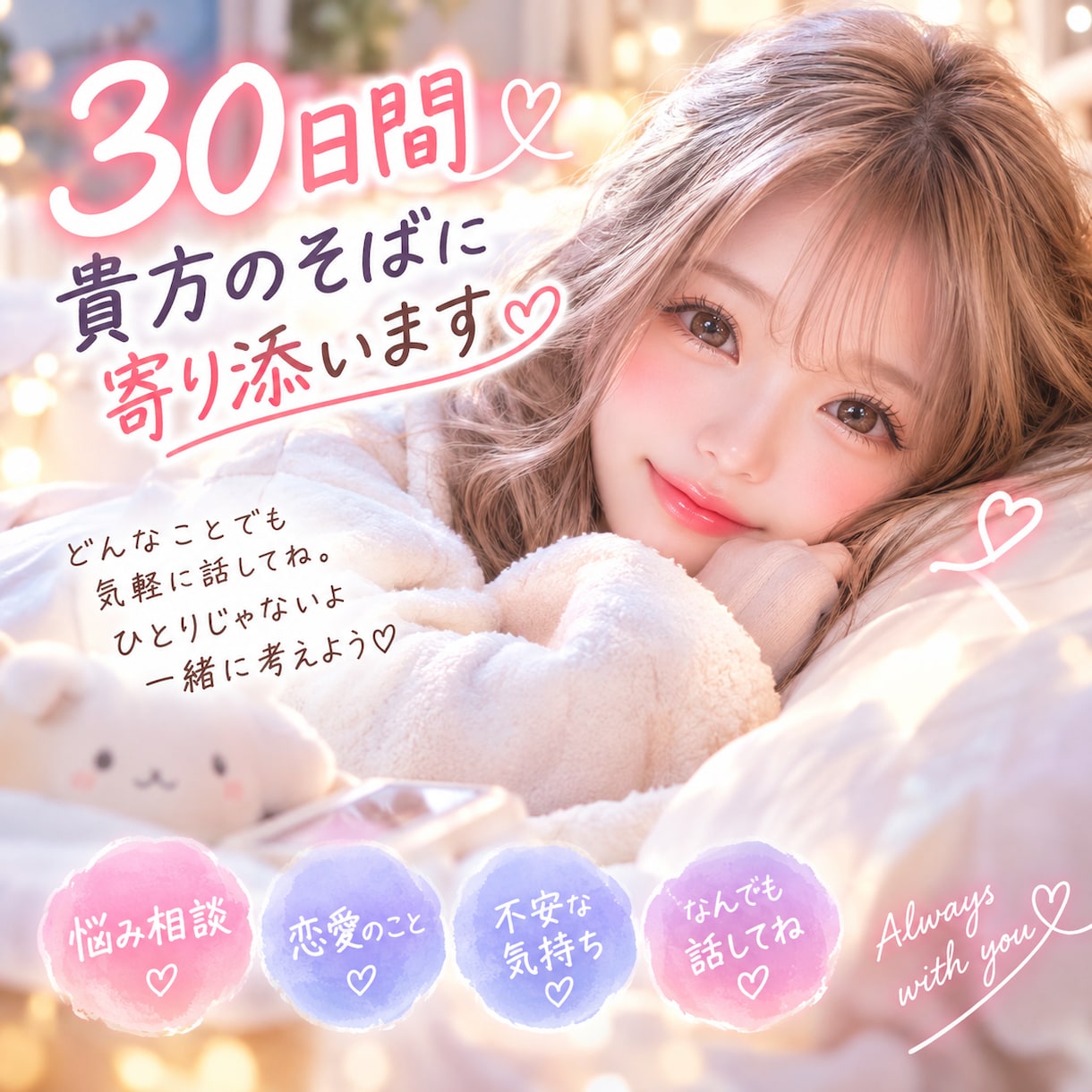 30日間⭐️貴方のそばで寄り添います 時間を気にせずゆっくりお話しませんか？いつでもお話しOK！ イメージ1