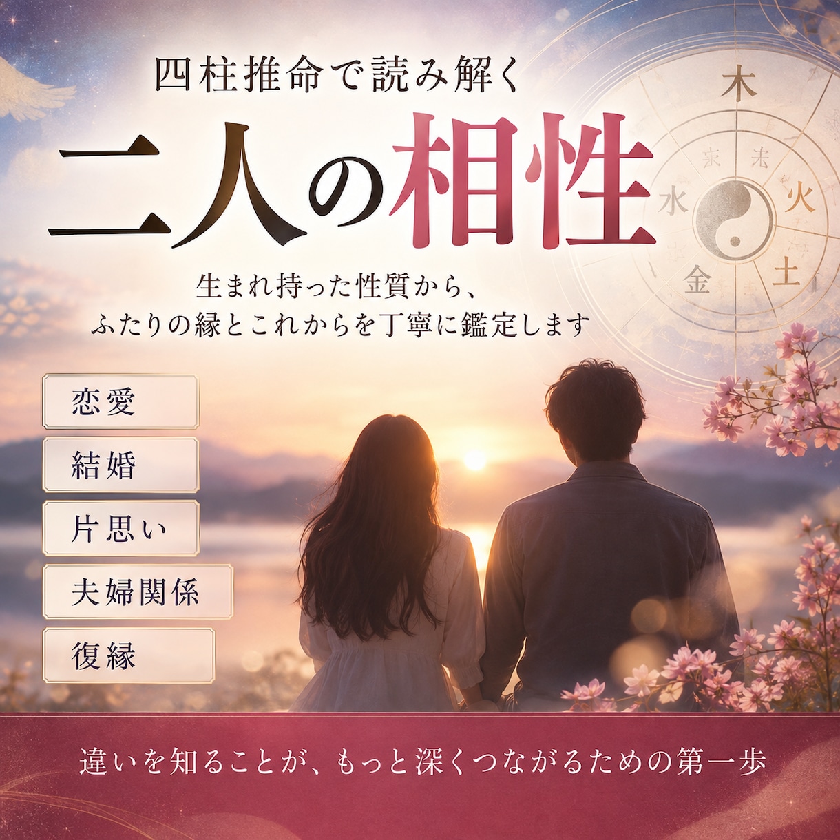四柱推命で二人の将来を占います 相性や傾向は占いで統計的にわかります、より良い関係に向けて。 イメージ1