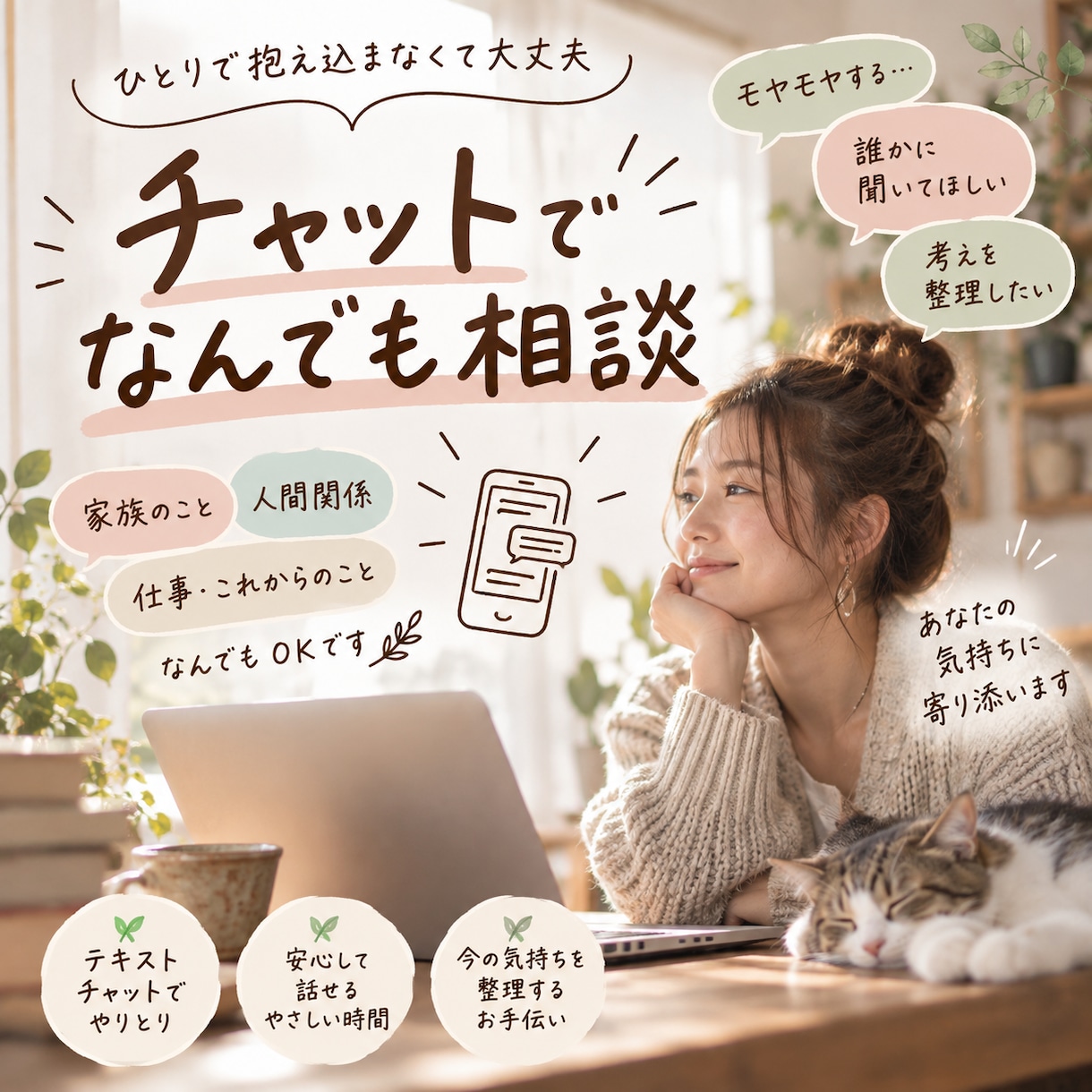 ちょっと聞いて〜‼️1日10往復チャット相談します 「ちょっと聞いてほしい」「これってどう思う」そんなお話大歓迎 イメージ1