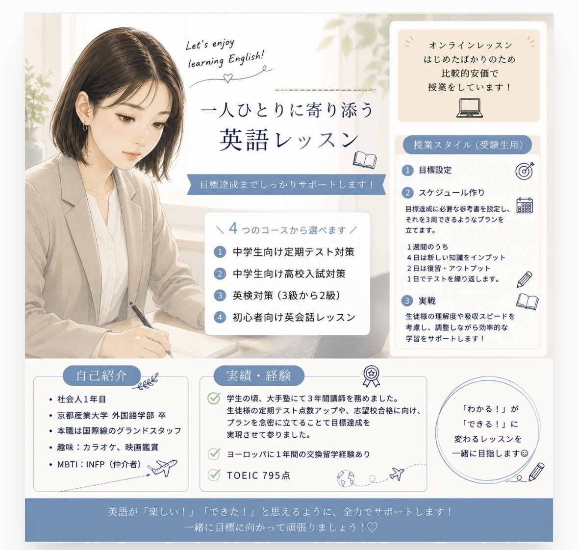 英会話・中学英文法・高校受験受験対策に対応します お子様のペースで学習をサポートします！ イメージ1