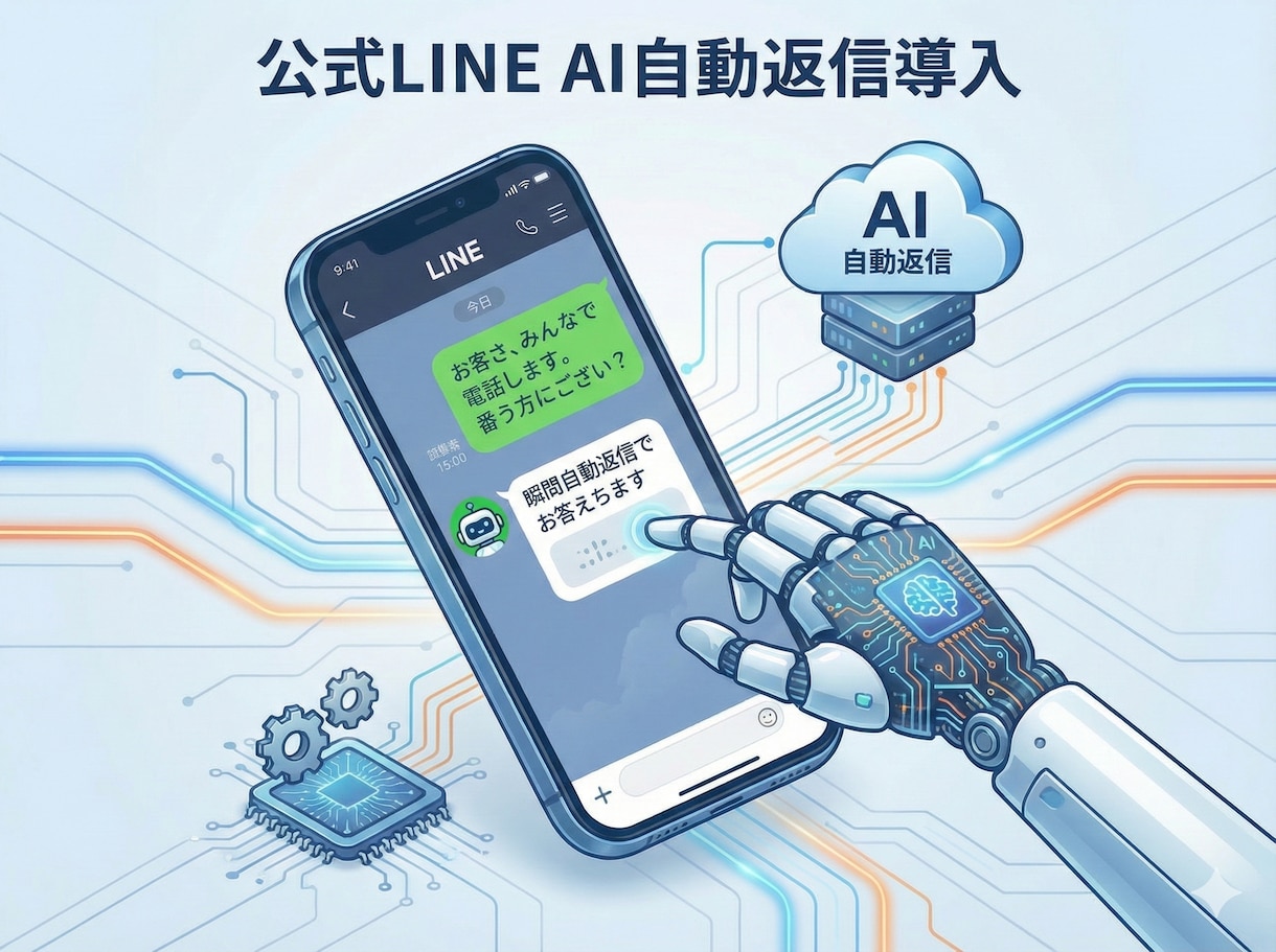 公式LINEにAI自動返信を導入ます 社内情報学習したAIが24時間自動で返信 イメージ1