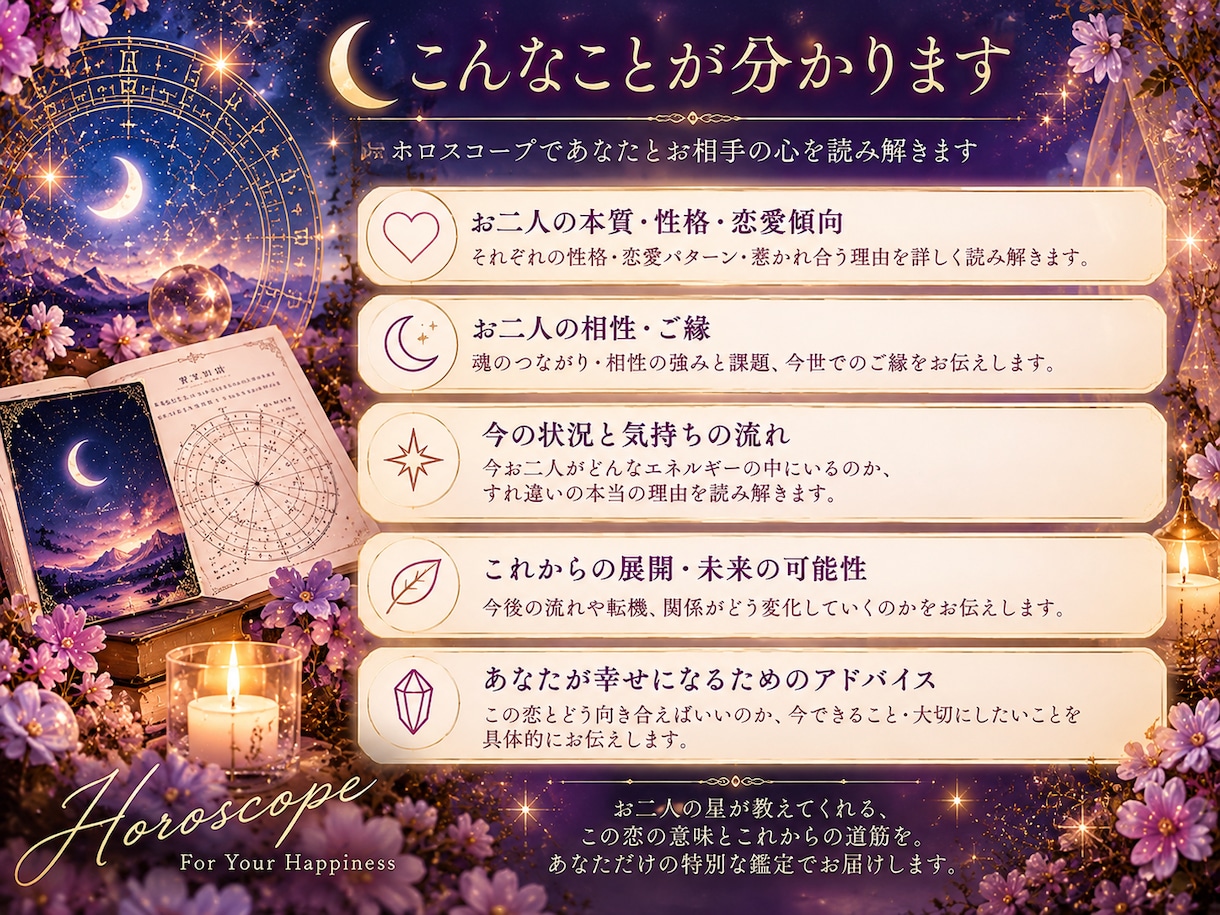 恋愛占い♡なぜ惹かれる？なぜすれ違う？読み解きます 彼の恋愛傾向・愛情表現・2人の違いをホロスコープで徹底鑑定♡ イメージ2