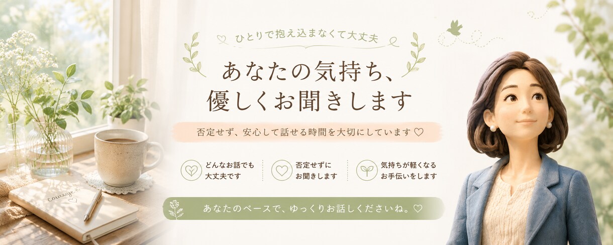 誰にも言えないモヤモヤや不安をお聞きします 女性限定！！安心して話せる時間を大切にしています イメージ1