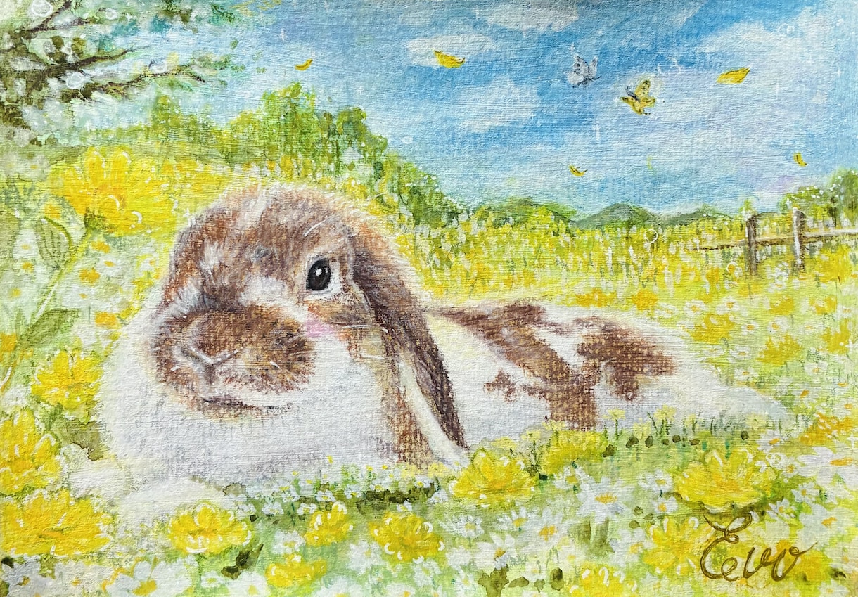 ペットの似顔絵、背景込みで絵本風に手描きします 飾り易いA5サイズ一点物です。プレゼントや虹組さんの思い出に イメージ2