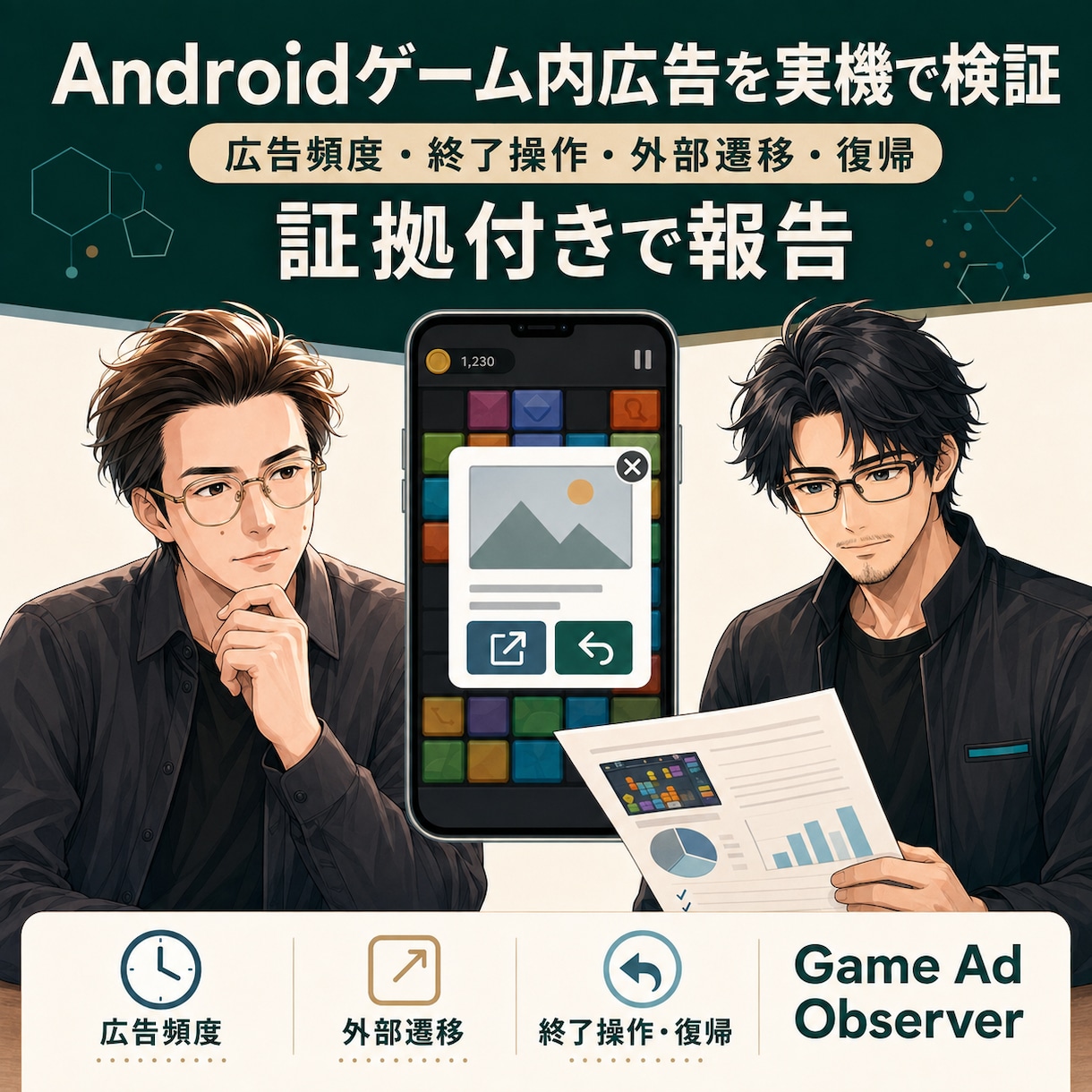 Androidゲーム内広告を実機で検証します 広告頻度・終了操作・外部遷移・復帰を証拠付きで報告 イメージ1