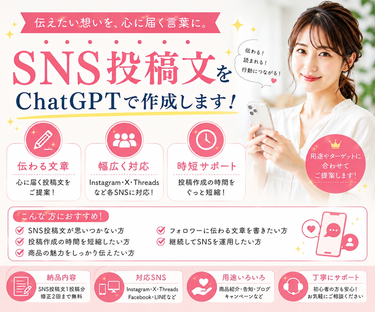 SNS投稿文をChatGPTで作成します 読まれるSNS投稿文で商品やサービスの魅力を伝えます イメージ1