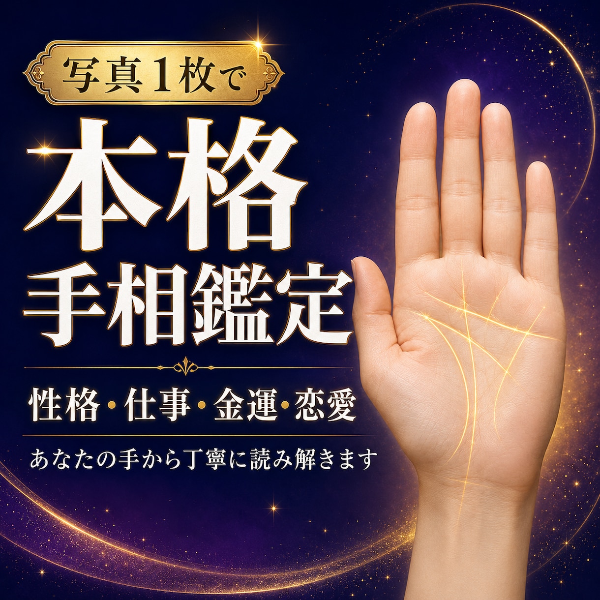 写真からあなたの手相を詳しく鑑定します 性格・仕事・金運・恋愛を丁寧に読み解きます イメージ1
