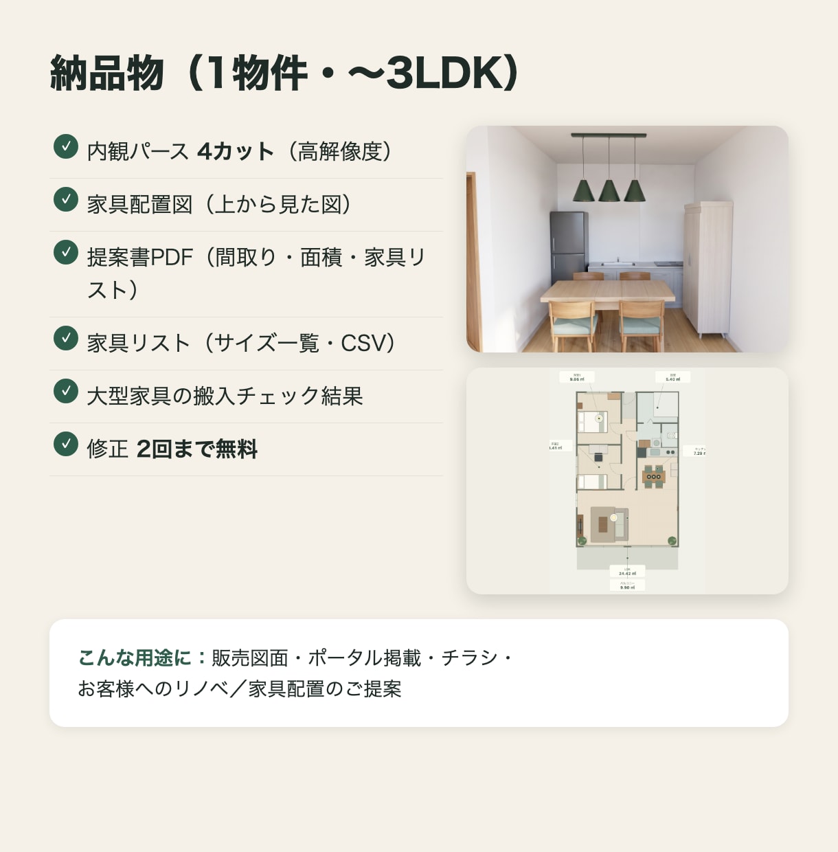 間取り図から家具配置の内観パースを作成します 寸法どおりの家具配置を、写真のような内観画像に イメージ5